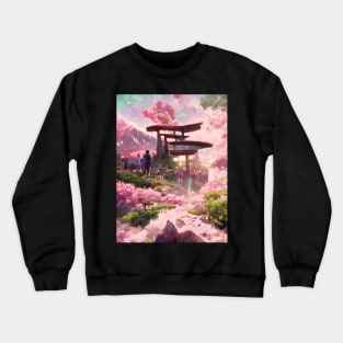 Spring Sakura City of Traditional Temple Mountain of Fuji Dreamy Japan Crewneck Sweatshirt